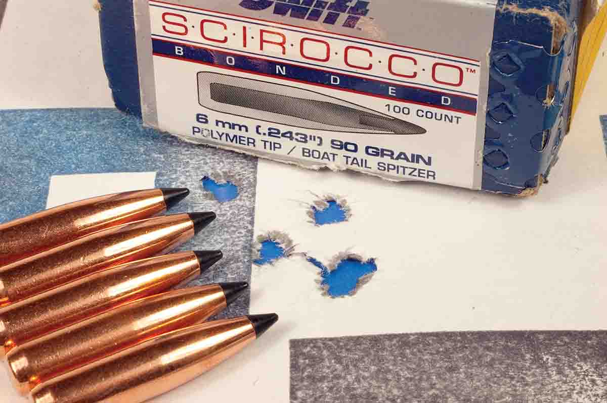 Five 90-grain Sciroccos formed this group fired from a Cooper Firearms Model 22 chambered in .243 Winchester.